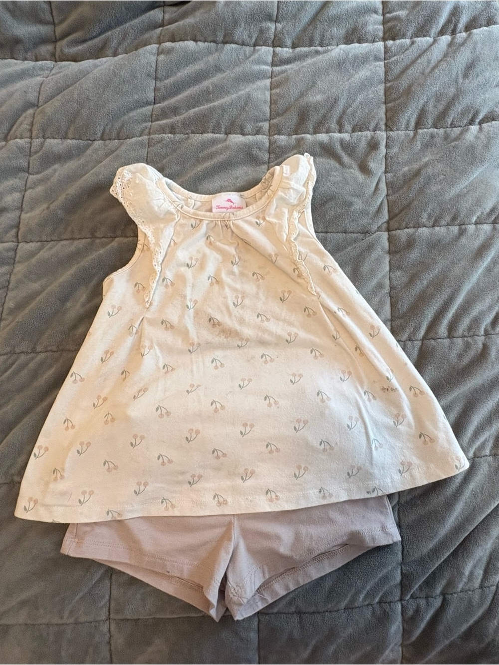 Tommy Bahama Cream Floral Kids Pajama Set - Sleeveless Top & Shorts
